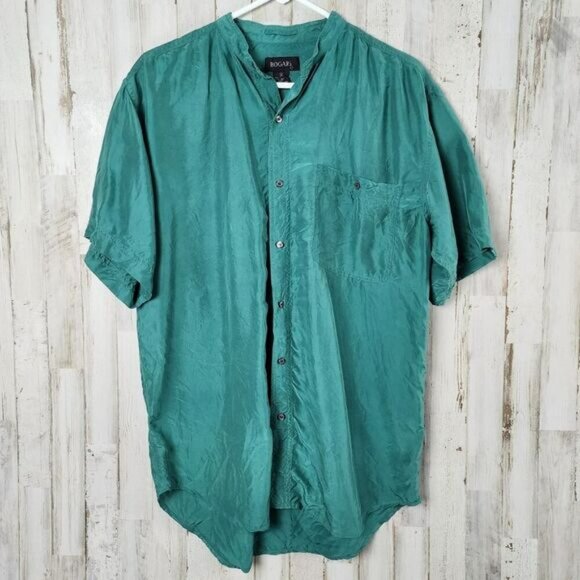 Bogari Silk Button Down Blouse Teal Size Medium - Picture 1 of 9